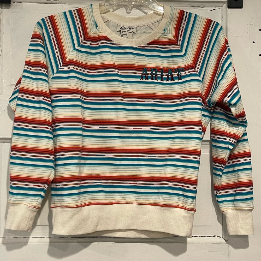 Ariat Striped Crewneck Sweatshirt - Teal, Red, Cream